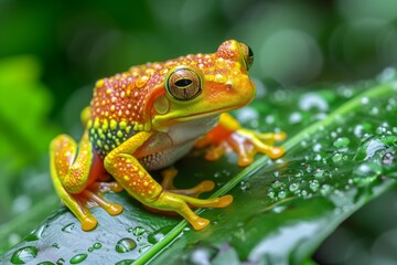 Close-up of a green frog on a leaf