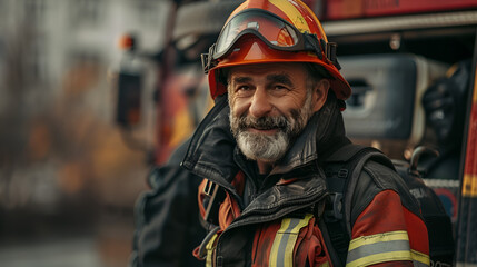 portrait of a fireman on with copy space