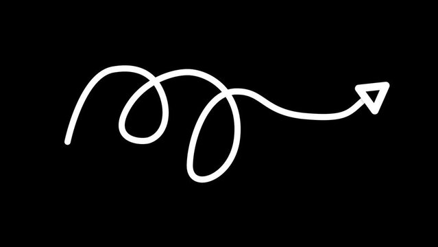 2d animation arrows doodle handrawn. direction line animation motion isolated on alpha channel or transperancy background