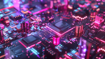 Obraz premium 3D rendering of cyberpunk AI. Circuit board. Technology background. Central Computer Processors CPU and GPU concept.
