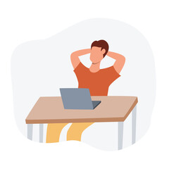 Man working in comfortable conditions at laptop. Flat ilustration