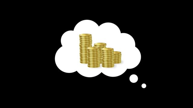 Gold coin piles chat bubble on transparent background