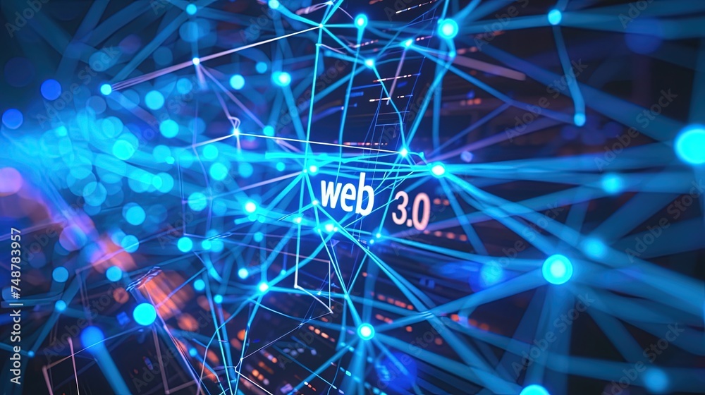 Wall mural an image of the web 3.0 technology and concept. blockchain, meta, big data, cloud and server service