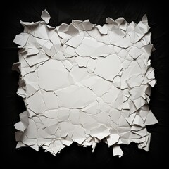 Torn White Paper Square Scrap. Blank Piece of Ripped Paper Texture in Square Shape isolated on Black Background