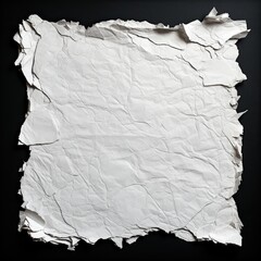 Torn White Paper Square Scrap. Blank Piece with Ripped Texture Isolated on Black Background