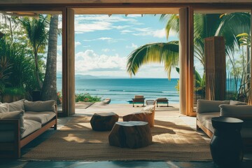 Coastal Serenity: A Beachfront Villa with Ocean Views and Coastal Decor. - obrazy, fototapety, plakaty