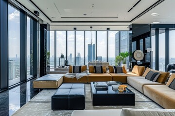 Fototapeta premium Luxury Living: A Lavish Penthouse Apartment with Panoramic City Views.