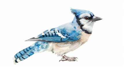 Graceful Blue Jay in Watercolors