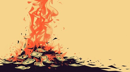 Taxes money burning minimalist illustration - obrazy, fototapety, plakaty