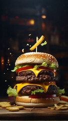 A Maxi hamburger, double cheeseburger, generative AI - obrazy, fototapety, plakaty