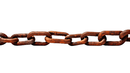 Isolated rusty chain cut out. Brown rusty chain on transparent background