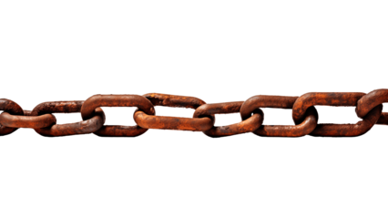 Isolated rusty chain cut out. Brown rusty chain on transparent background