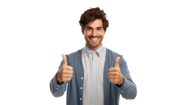 Happy man showing thumb up cut out. Isolated smiling man expression agreement