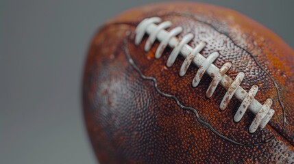 American football ball close up on grey background