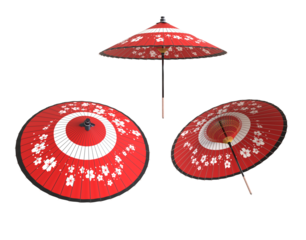 Japanese umbrella, red parasol. Traditional red Japanese paper umbrella isolated
