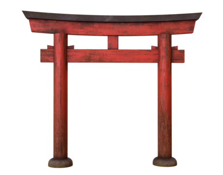 Japanese Tori Gate isolated. Japanese Torii gate. Realistic Symbol of Japan, shintoism religion.