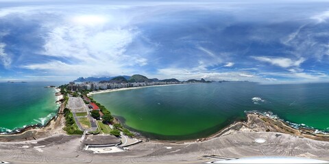360 aerial photo taken with drone over fort between Ipanema and Copacabana