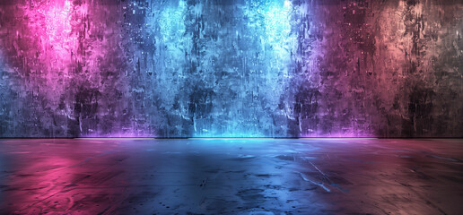 Dramatic neon mood lighting on grunge textured wall surface, Future tech themed room space backdrop | Generative AI