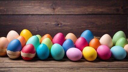 colorful eggs with wooden background 