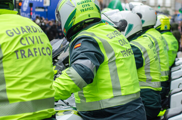 Guardia Civil officers getting ready for a motorcycle patrol