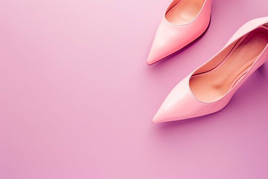 Pink high heeled shoes on pink purple back