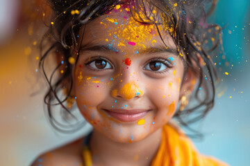A child in India enjoying the colors of the Holi festival