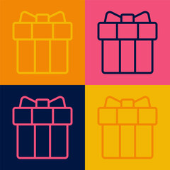 Pop art line Gift box icon isolated on color background. 8 March. International Happy Women Day. Vector