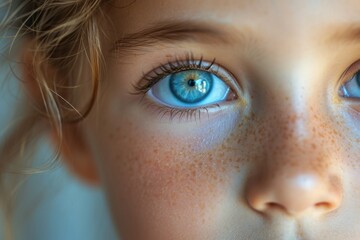 Close-up of childs face with blue eyes