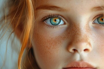 Close-up of childs face with blue eyes