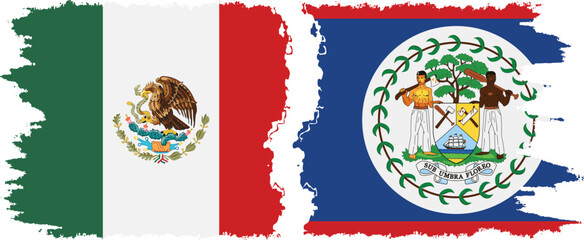 Belize and Mexico grunge flags connection vector