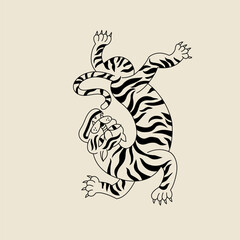 Vector line illustration tiger walking. Cartoon animal character. Ideal for print