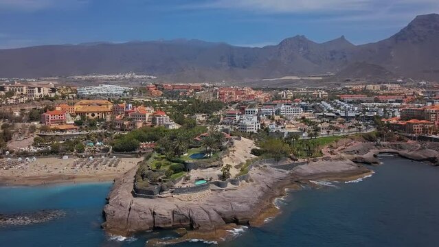 Aerial panorama of Costa Adeje resort and Playa del Duque beach, Tenerife, Canary islands, Spain.