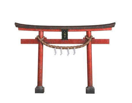 Japanese Tori Gate isolated. Japanese Torii gate. Realistic Symbol of Japan, shintoism religion.