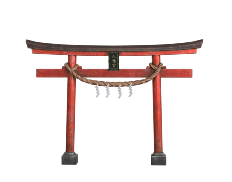 Japanese Tori Gate isolated. Japanese Torii gate. Realistic Symbol of Japan, shintoism religion.