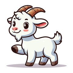 Cute goat full body cartoon mascot character vector illustration, funny adorable farm pet animal goat design template isolated on white background