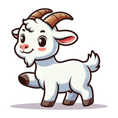 Fototapeta premium Cute goat full body cartoon mascot character vector illustration, funny adorable farm pet animal goat design template isolated on white background