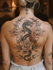 Dragon tattoo on women's back. inspiration tattoo ideas