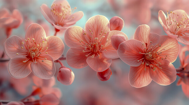 Spring blossoms in pastel shades against a white background. Image generated by AI