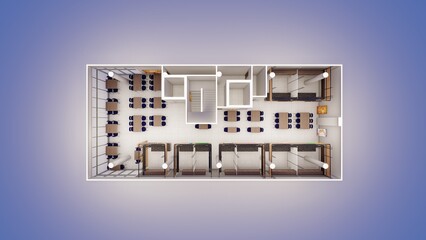 Isometric interior floor plan 3d rendering of a fully furnished food court - obrazy, fototapety, plakaty