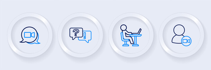 Set line Video chat conference, Freelancer, Question and Answer and icon. Vector