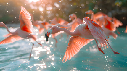 flamingos in the water. Generative AI	