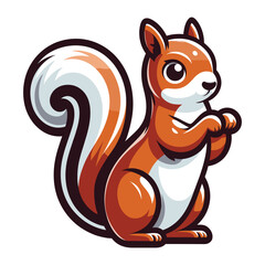 Cute squirrel full body character vector illustration, fluffy adorable squirrel chipmunk design template isolated on white background