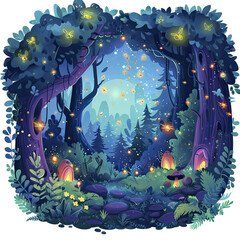 Enchanted Forest With Glowing Fireflies, Isolated Transparent Background Images