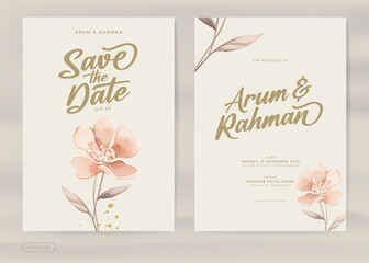 Aesthetic Wedding Invitation Template with Vintage Brown Flower Watercolor