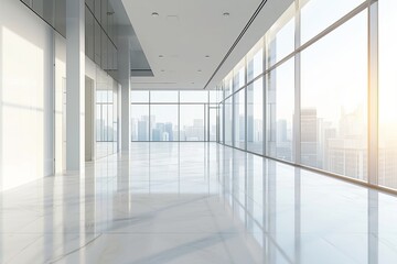 Empty office with large windows