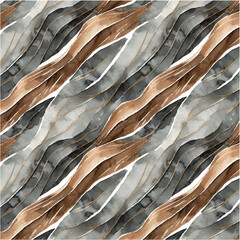 seamless pattern with waves Kahverengi, siyah ve gri renkte suluboya dokulu elle çizilmiş fırça arka planına sahip kusursuz dalgalı desen - obrazy, fototapety, plakaty