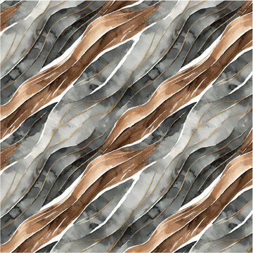 seamless pattern with waves Kahverengi, siyah ve gri renkte suluboya dokulu elle &ccedil;izilmiş fır&ccedil;a arka planına sahip kusursuz dalgalı desen