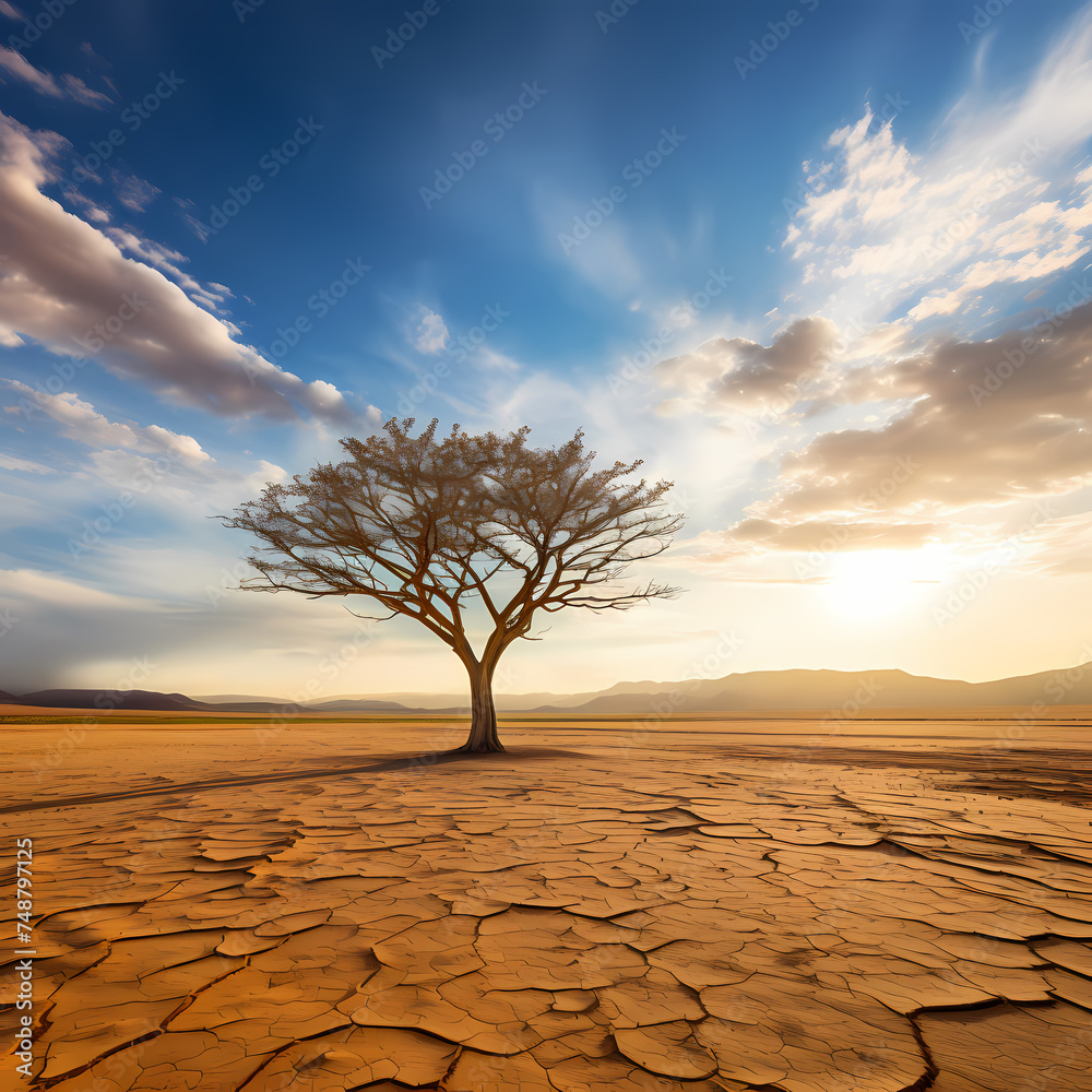 Sticker A lone tree in the middle of a vast desert.