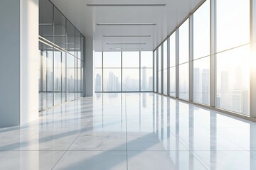 Empty office with large windows