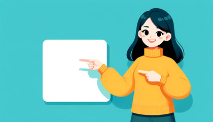 asian woman pointing a blank copy space